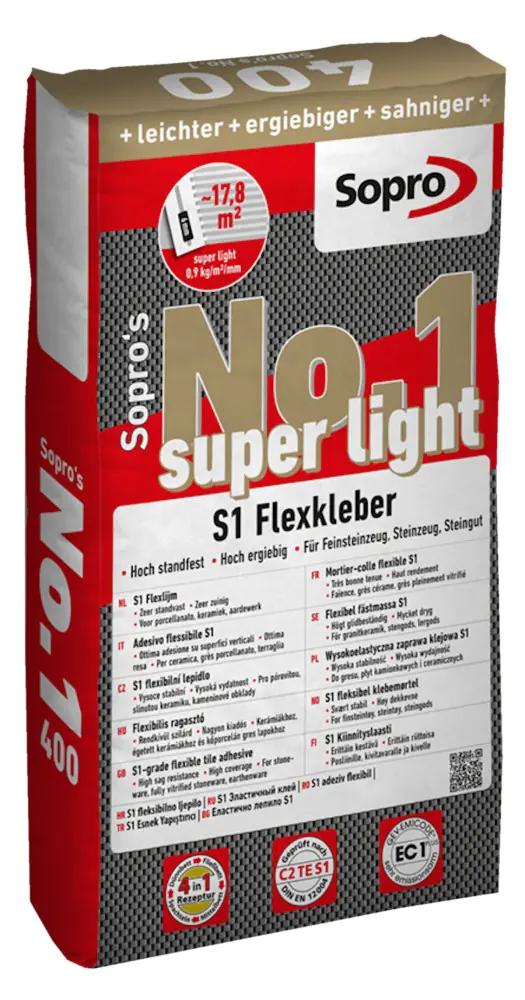 Fliesenkleber Sopro No.1 400 Flexkleber super light 25 kg Fliesenkleber Sopro No.1 400 Flexkleber super light 25 kg