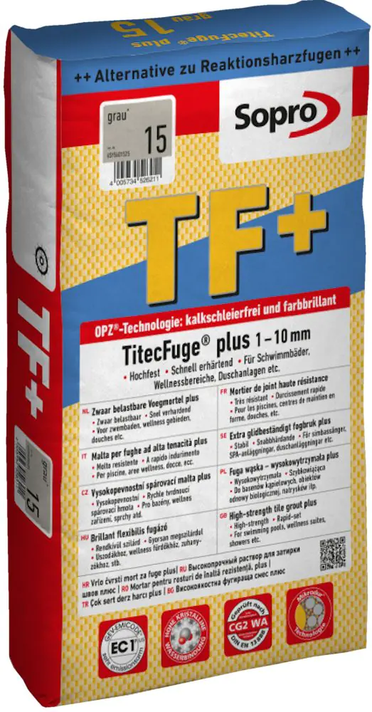 Fugenmörtel Sopro TitecFuge TF+ plus grau 15 1-10 mm hochfest - 15 kg Fugenmörtel Sopro TitecFuge TF+ plus grau 15 1-10 mm hochfest - 15 kg