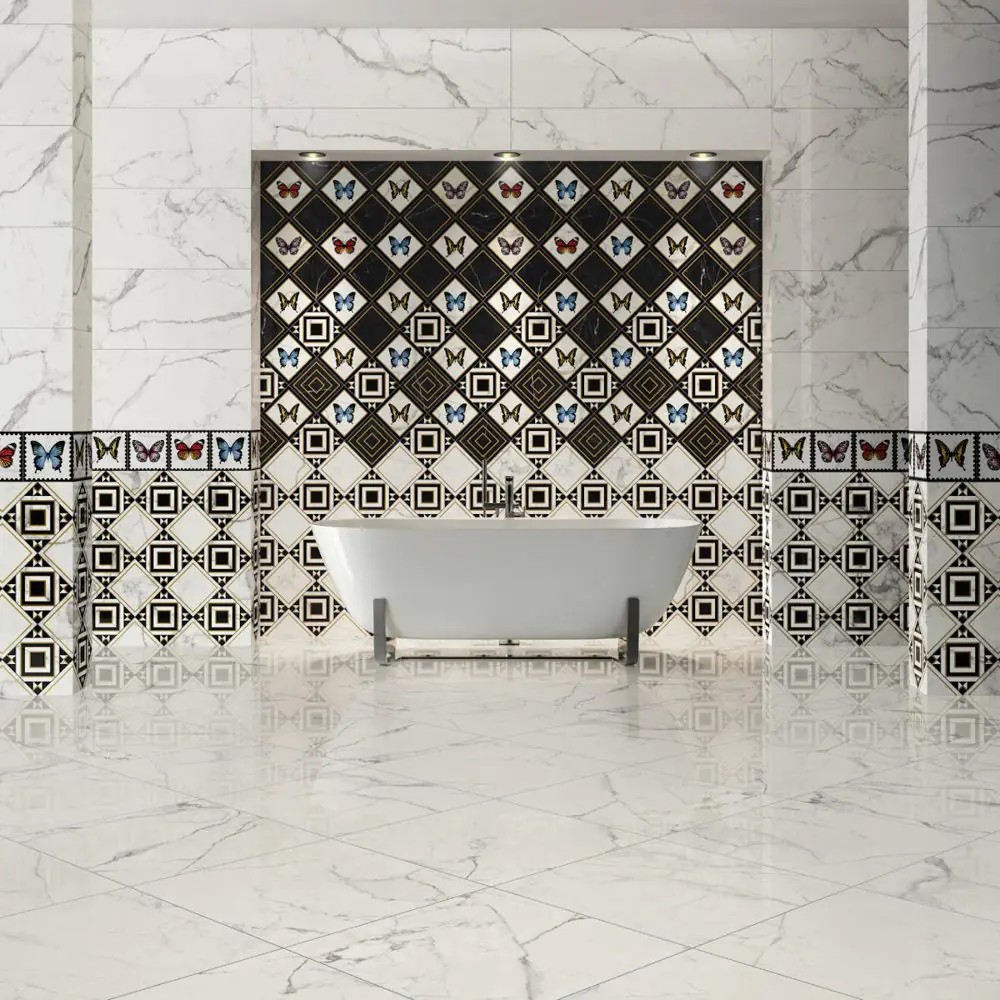 Bordüre Villeroy & Boch 1425 MKB4 Victorian diamond schwarz weiß gold 7,5x40 cm I.Sorte