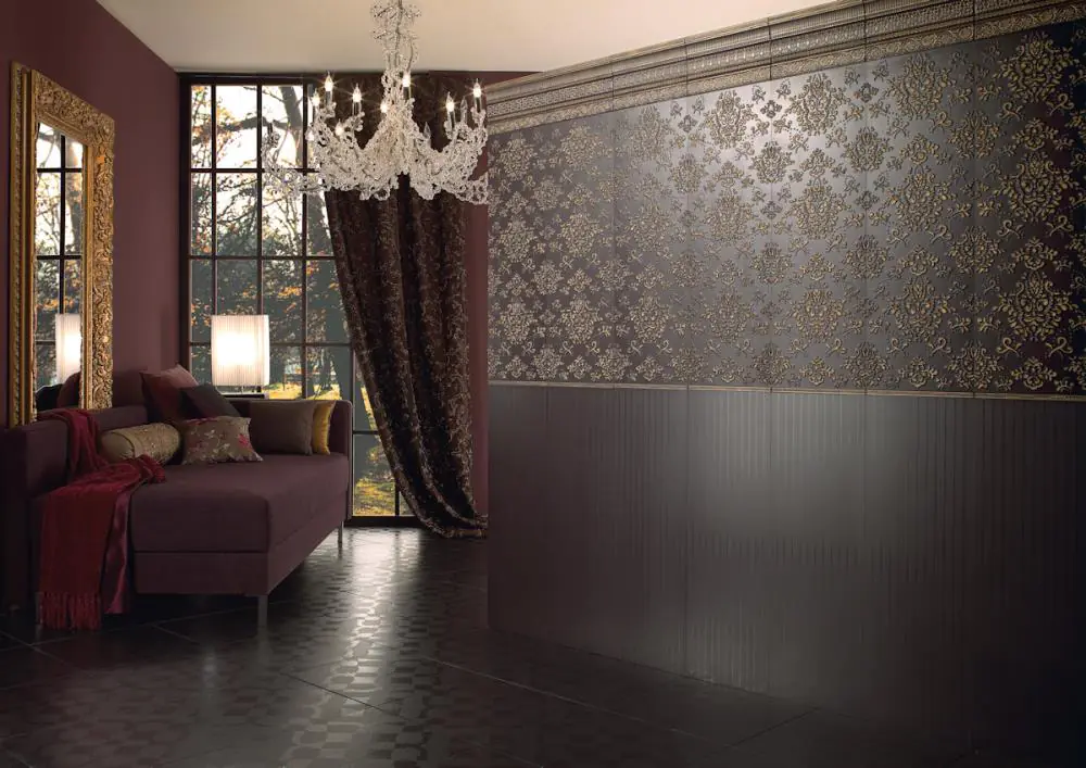 Wandfliese Dekor Villeroy & Boch 1309 ET32 La Diva tulipe noire 30x90 cm I.Sorte