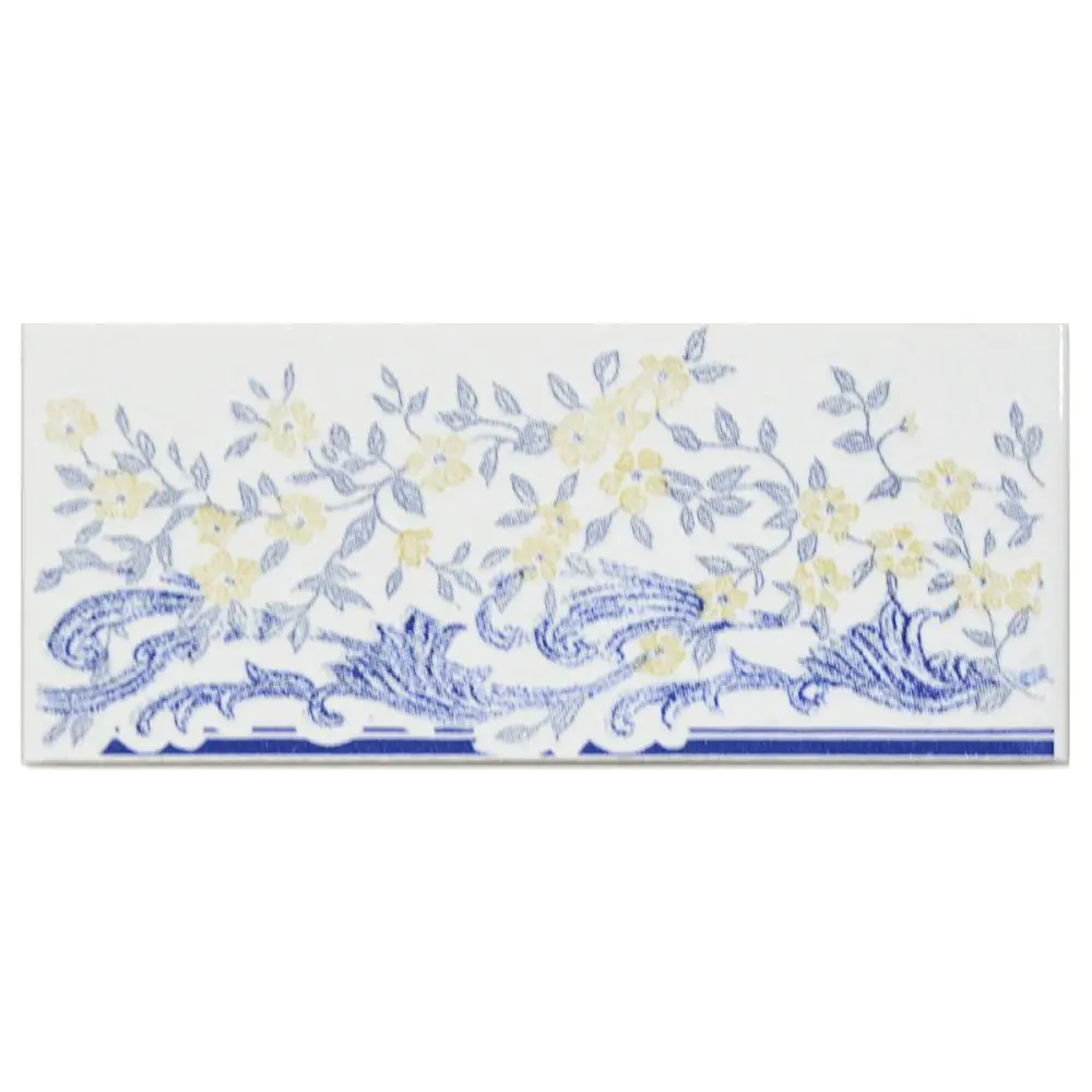 Bordüre Arpa Nr.215 Tania beu weiß blau gelb delfter Blumen 5,5x15 cm Bordüre Arpa Nr.215 Tania beu weiß blau gelb delfter Blumen 5,5x15 cm