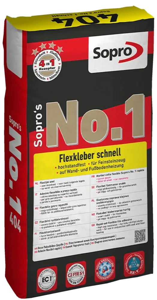 Fliesenkleber Sopro 404 Sopro's No.1 schnell Flexkleber 25 kg - No.1 404 Fliesenkleber Sopro 404 Sopro's No.1 schnell Flexkleber 25 kg - No.1 404