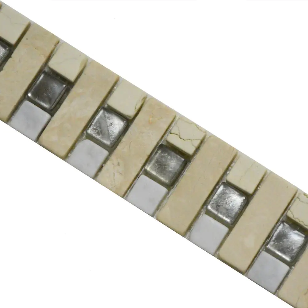 Bordüre Foredil platino varii creme weiß Marmor Murano Glas 6x30 cm Bordüre Foredil platino varii creme weiß Marmor Murano Glas 6x30 cm