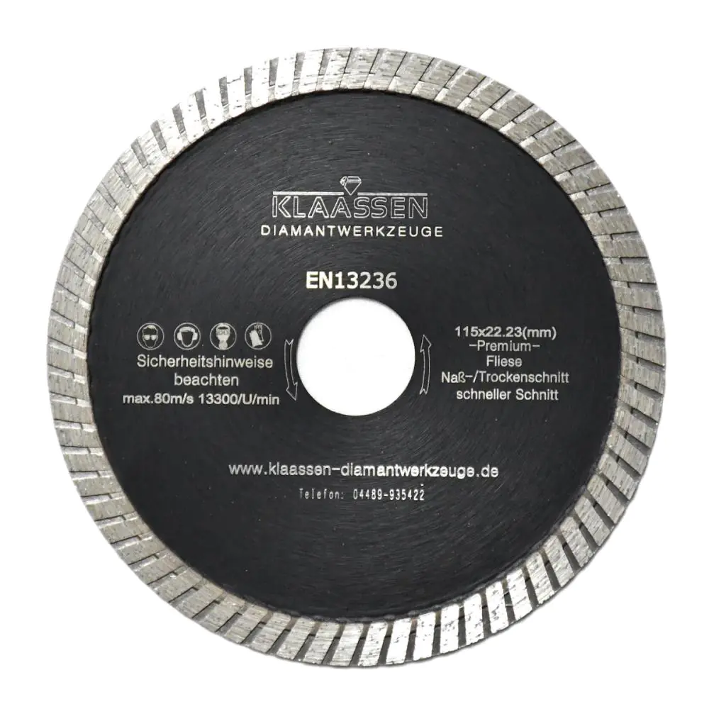 Diamant-Trennscheibe Klaassen FL-115 Premium Fliese 115x22,23 mm Diamant-Trennscheibe Klaassen FL-115 Premium Fliese 115x22,23 mm