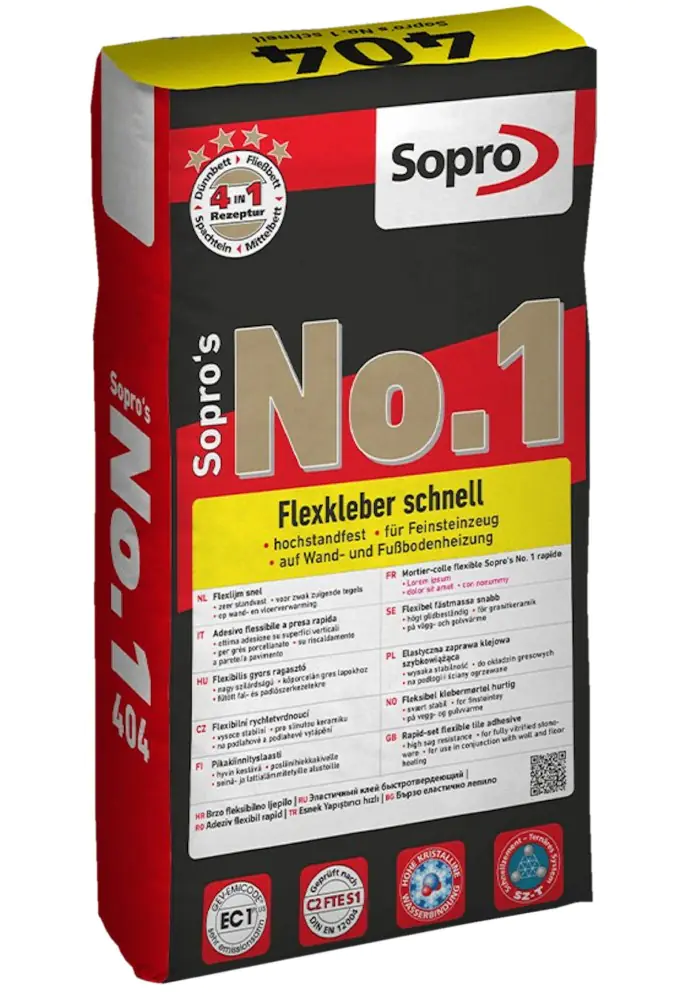 Fliesenkleber Sopro 404 Sopro's No.1 schnell Flexkleber 5 kg - No.1 404 Fliesenkleber Sopro 404 Sopro's No.1 schnell Flexkleber 5 kg - No.1 404