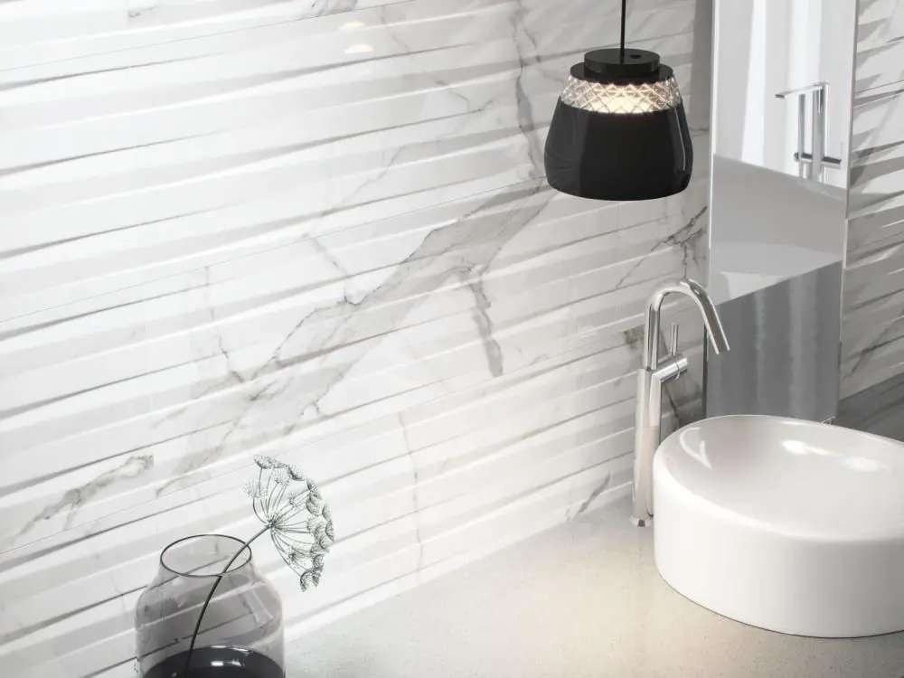 Wandfliese Cifre Statuario Relieve brillo weiß grau 30x90 cm I.Sorte Wandfliese Cifre Statuario Relieve brillo weiß grau 30x90 cm I.Sorte