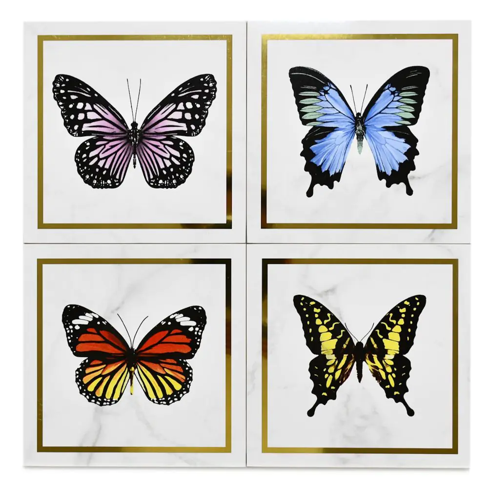 Wandfliese Dekor Villeroy & Boch 1222 MK0E Victorian white-gold butterfly mehrfarbig 20x20 cm