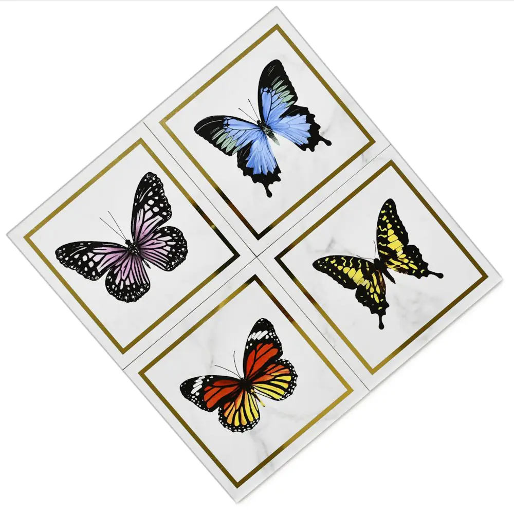 Wandfliese Dekor Villeroy & Boch 1222 MK0E Victorian white-gold butterfly mehrfarbig 20x20 cm
