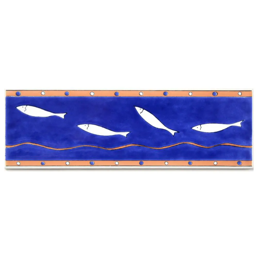 Bordüre Villeroy & Boch 1483 JK94 blau weiß Fische 6,5x20 cm I.Sorte
