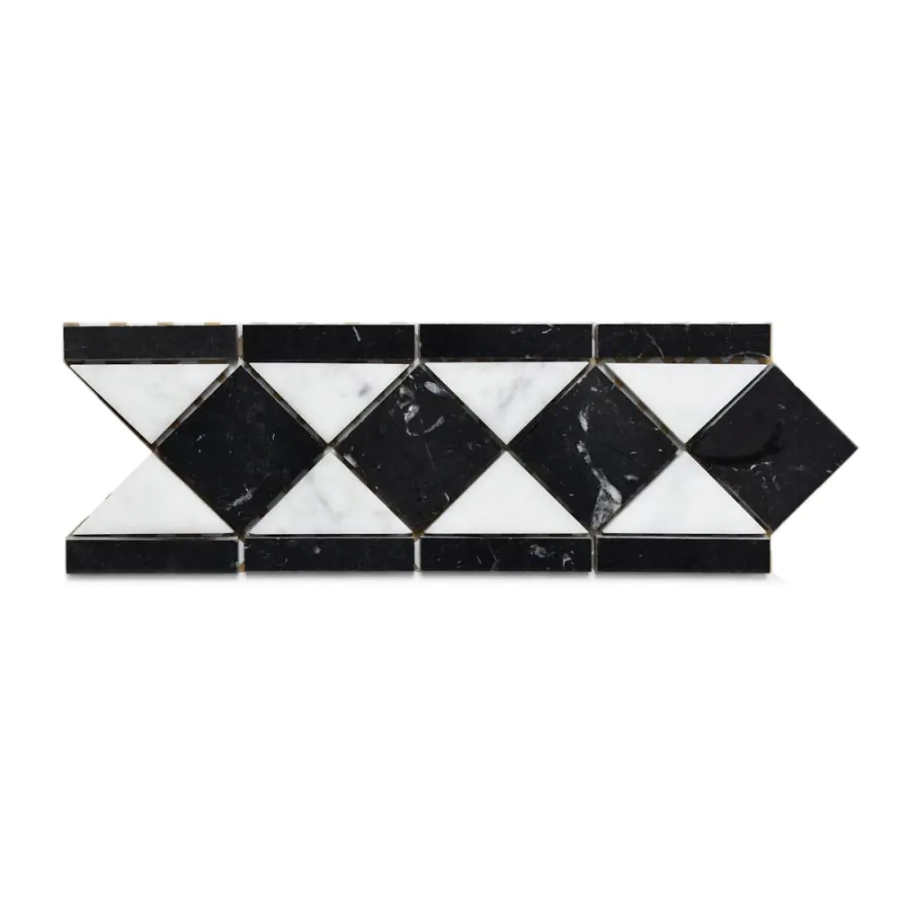 Bordüre Artkeramik Nr.1009 R80MA1 Ebole Nero Marquina Statuario glänzend 10x28 cm