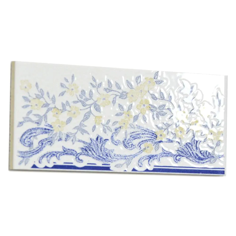 Bordüre Arpa Nr.215 Tania beu weiß blau gelb delfter Blumen 5,5x15 cm Bordüre Arpa Nr.215 Tania beu weiß blau gelb delfter Blumen 5,5x15 cm